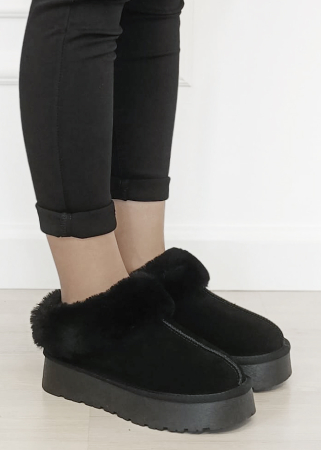 Papuci imblaniti negri din piele naturala W5818 116 [5]