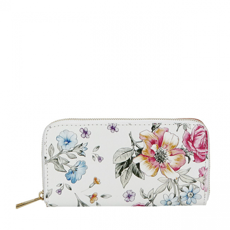 Portofel din piele naturala 8954 07 Alb cu imprimeu floral [1]