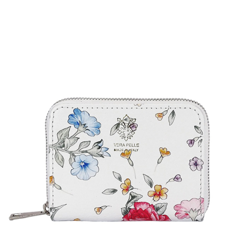 Oferte Speciale - Portofel mic alb cu imprimeu floral din piele naturala 8912 07