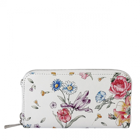 Portofel si port telefon din piele naturala 8971 07 Alb cu imprimeu floral [2]