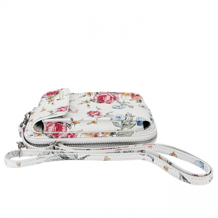 Portofel si port telefon din piele naturala 8971 07 Alb cu imprimeu floral [3]