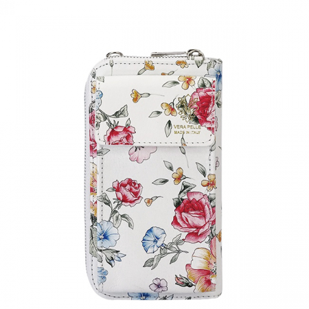 Portofele - Portofel si port telefon din piele naturala 8971 07 Alb cu imprimeu floral