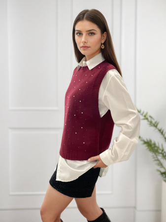 Pulover bordo fara maneci cu strasuri A-9015 M9 [1]