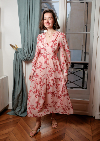 Imbracaminte - Rochie evazata cu imprimeu floral 4695D, Roz