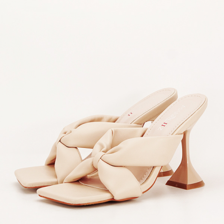 Sandale cu toc - Sandale bej cu toc Sonia 131