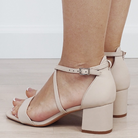 Sandale bej elegante cu toc mic 6892 M12 [2]