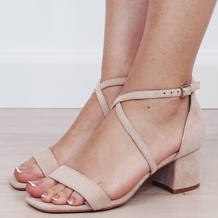 Noutati - Sandale bej elegante cu toc mic 6895 M12