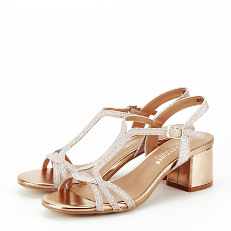 Sandale cu toc - Sandale champagne cu sclipici BSZ8083 128