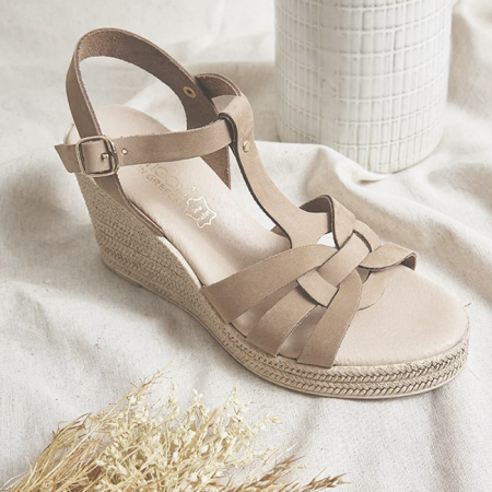 Sandale cu platforma - Sandale din piele naturala bej cu platforma CH-100-1 M4