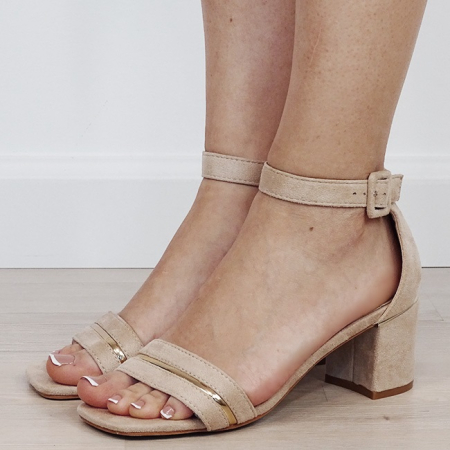 Noutati - Sandale elegante bej cu toc comod FF-11 M12