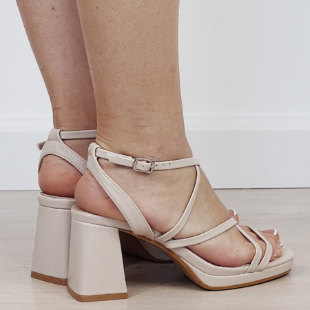 Sandale elegante bej cu toc comod H8-836 M12 [4]