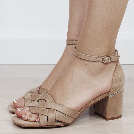 Noutati - Sandale elegante maro deschis cu toc comod FF-10 M12