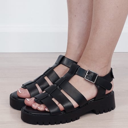 Femei - Sandale negre cu talpa groasa 5884 128