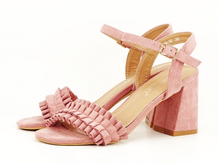 Sandale cu volanase roz somon cu toc gros Beatrice [3]