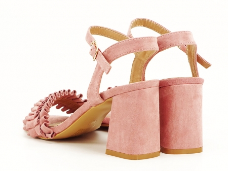 Sandale cu volanase roz somon cu toc gros Beatrice [2]