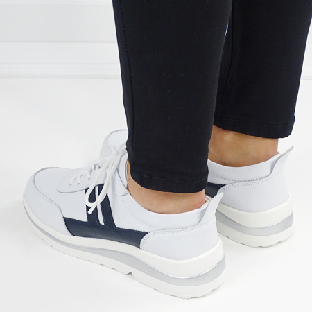 Sneakers alb cu bleumarin inchis din piele naturala 5089 M2 [2]