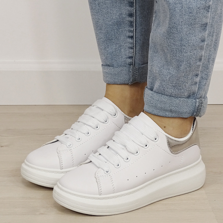 Pantofi - Sneakers albi/argintii cu talpa groasa M-623 M2