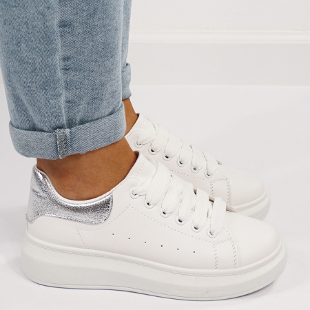 Sneakersi resigilati albi/argintii cu talpa groasa M-8826 M0 [2]