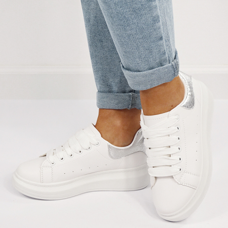 Sneakers albi/argintii cu talpa groasa M-8826 M7 [3]