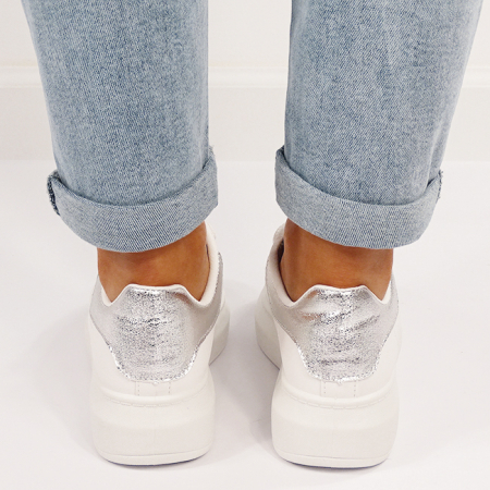 Sneakersi resigilati albi/argintii cu talpa groasa M-8826 M0 [6]