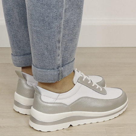 Sneakers albi/argintii din piele naturala 5090 M6 [4]