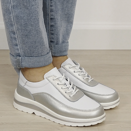 Sneakers albi/argintii din piele naturala 5090 M6 [5]