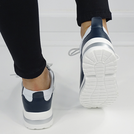 Sneakers albi/bleumarin inchis din piele naturala 5090 M6 [5]