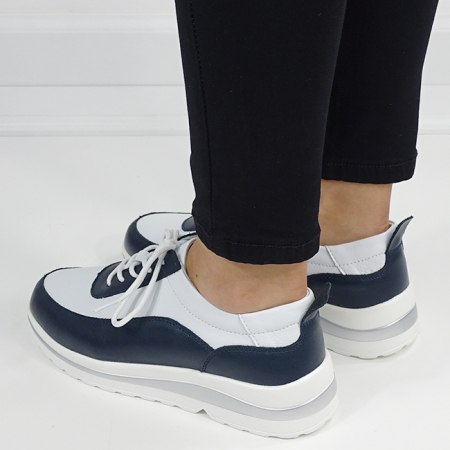 Sneakers albi/bleumarin inchis din piele naturala 5090 M6 [2]