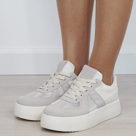 Oferte Speciale - Sneakers bej cu plasă perforată translucidă 8992 M3