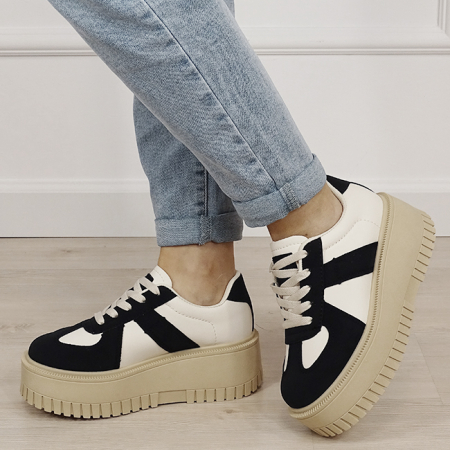 Pantofi - Sneakers bej/negru cu platforma 8979 M3