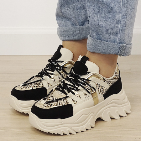 Noutati - Sneakers bej/negru cu talpa groasa DKB9201 M4