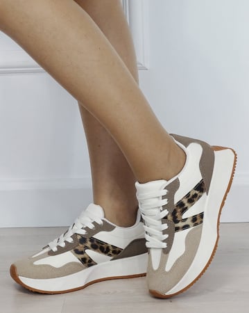 Pantofi sport si sneakers - Sneakers dama bej cu imprimeu leopard 8917 M2