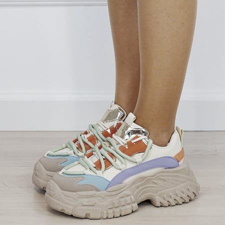 Pantofi sport si sneakers - Sneakers dama multicolor cu platforma inalta 7576 M3