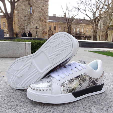 Sneakers din piele naturala alb cu imprimeu Ruxandra M3 [7]