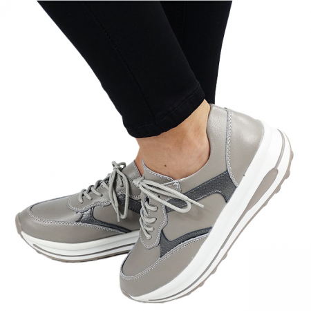 Incaltamine primavara-vara piele - Sneakers gri din piele naturala 5091 M6