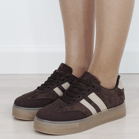 Pantofi sport si sneakers - Sneakers maro cafeniu cu talpa groasa 9059 M2