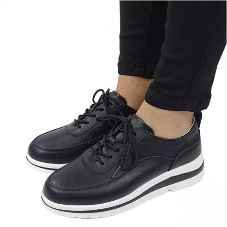 Incaltamine primavara-vara piele - Sneakers negri din piele naturala 5090 M6
