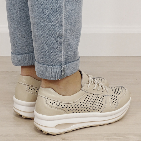 Sneakers piele naturala bej, perforat, Corina M4 [4]