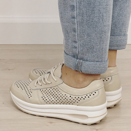 Sneakers piele naturala bej, perforat, Corina M4 [2]