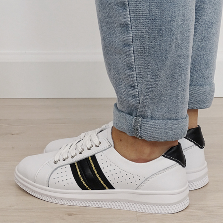 Sneakersi albi cu detalii negre din piele naturala 5088 M7 [2]