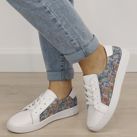 Pantofi - Sneakersi albi cu imrpimeu din piele naturala 5166 M4