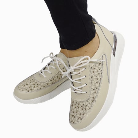 Incaltamine primavara-vara piele - Sneakersi bej din piele naturala 5108 M7