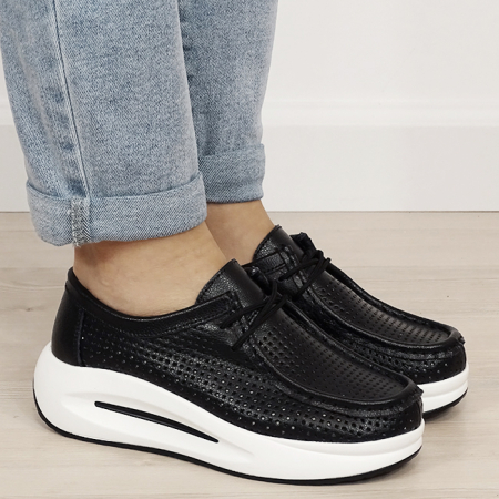 Sneakersi negri perforati din piele naturala 5129 M4 [5]