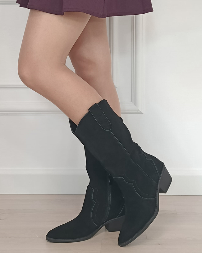 Cizme din piele naturala tip ciocate negre cu toc 5312 19 Negru, 37, 37 EU