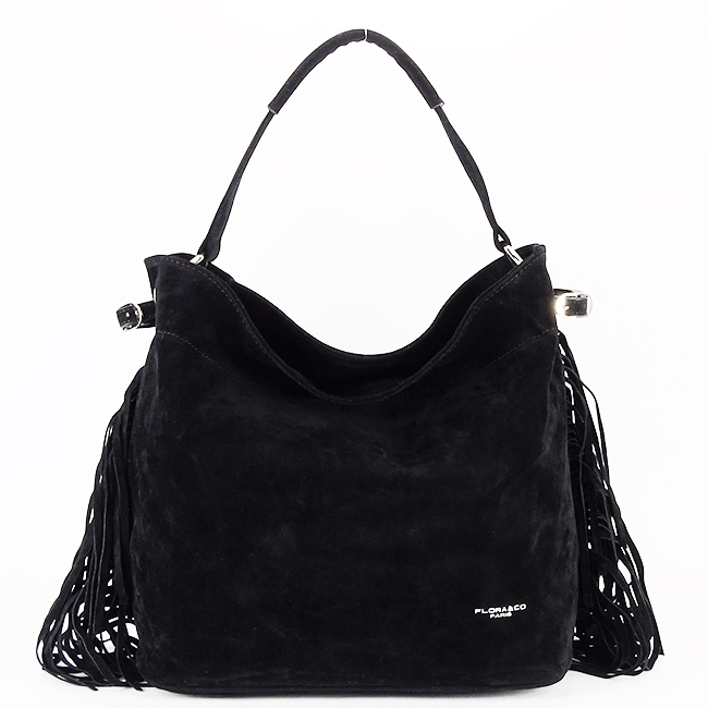 Geanta neagra FloraCO Paris cu franjuri F7518 M4 Negru