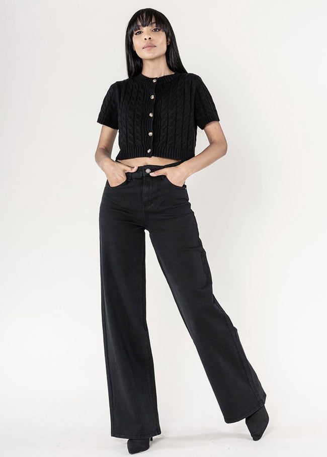 Pantaloni negri Evazati Nina Carter J251-1 M9 Negru, 40