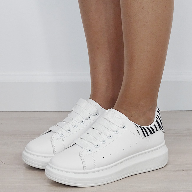 Sneakers albi cu model de zebra texturat M-8826 M7 Alb, 36, 36 EU