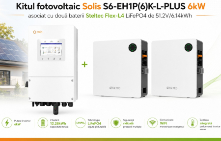 Kituri si sisteme - Kit Fotovoltaic Solis S6-EH1P(6)K-L-PLUS 6kW + 2x Baterie Steltec Flex-L4 51.2V 6.14kWh LiFePO4