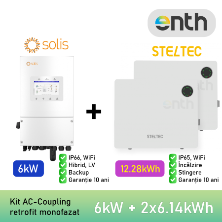 Invertoare - Kit Invertor Hibrid Solis 6kW + 2x Baterie Steltec Flex-L4 6.14kWh