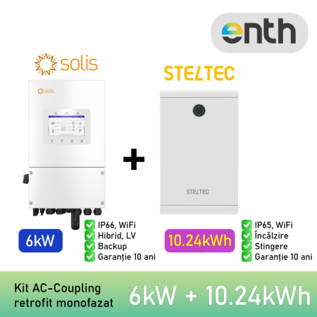 Invertoare - Kit Invertor Hibrid Solis 6kW + Baterie Steltec Flex-L4 10.24kWh